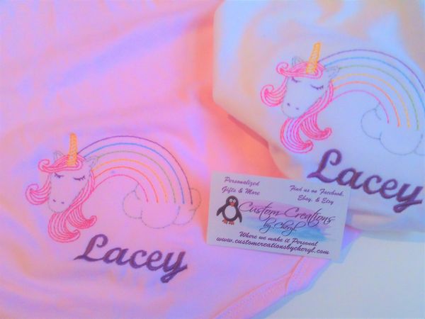 Unicorn Rainbow sketch Personalized Girl Baby Blanket & Bib Combo Set