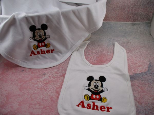 Baby Mickey Mouse Personalized Baby Blanket & Bib Combo Set