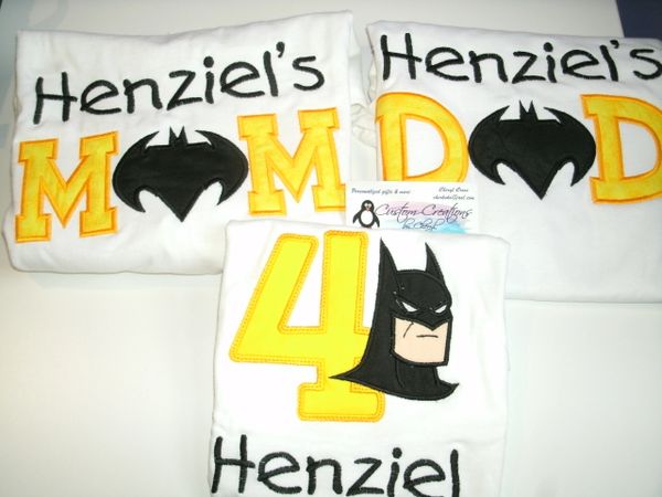 Batman Face Birthday Set Mom, Dad & Birthday Child Personalized Birthday Couples Shirts