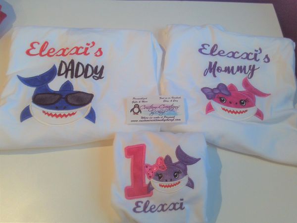 Baby Shark Birthday Set Mom, Dad & Birthday Child Personalized Birthday Couples Shirts