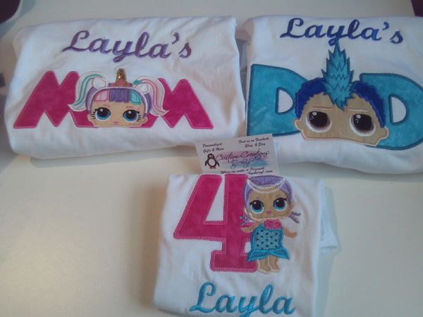 LOL Dolls Birthday Set Mom, Dad & Birthday Child Personalized Birthday Couples Shirts