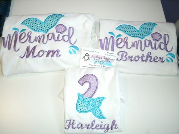 Mermaid Birthday Set Mom, Dad & Birthday Child Personalized Birthday Couples Shirts