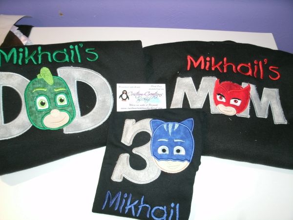 PJ Mask Birthday Set Mom, Dad & Birthday Child Personalized Birthday Couples Shirts