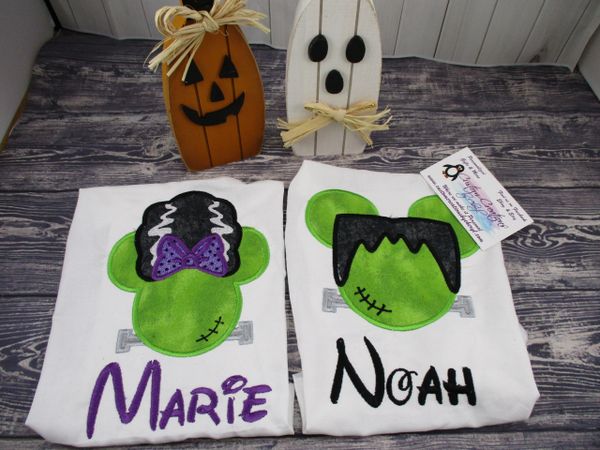Mickey and Minnie Halloween Frankensteins Mouse Ears Couples Shirts