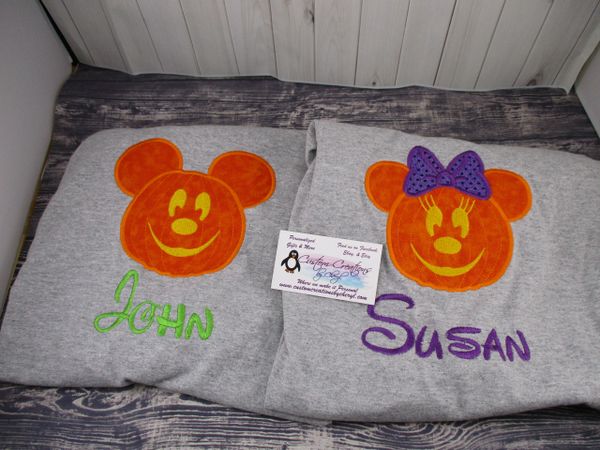 Mickey and Minnie Pumpkin Mouse Ears Couples Shirts
