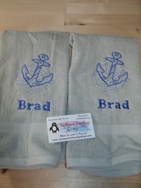 Nautical Anchor Sketch Kitchen Towels Hand Towels 2 piece set