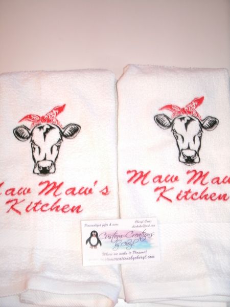 Personalized Bandana Cow Farm Country Kitchen Towels Hand Towels 2 piece set