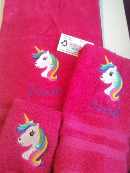 Rainbow Unicorn Face Personalized Towel Set