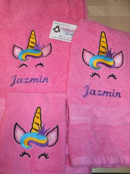 Unicorn Face Sketch sm Crown Personalized Towel Set