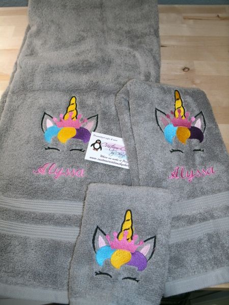 Unicorn Face Sketch Crown Personalized Towel Set