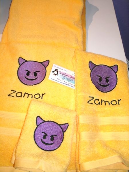Emoji Evil Grin Personalized Towel Set