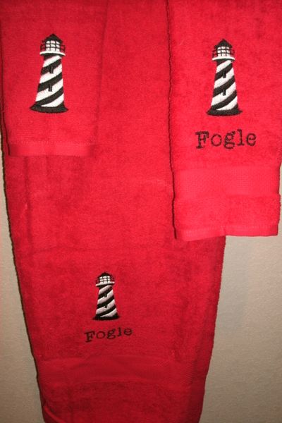 Lighthouse Sideways stripes Personalized 3 piece Towel Set