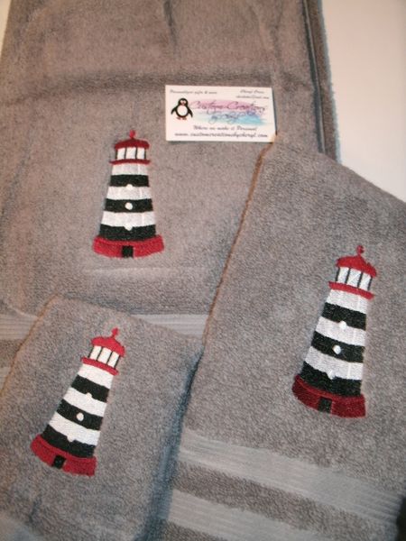 Lighthouse stripes Personalized 3 piece Towel Set
