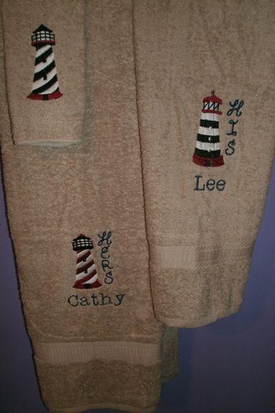Lighthouse His & Hers Personalized 3 piece Towel Set