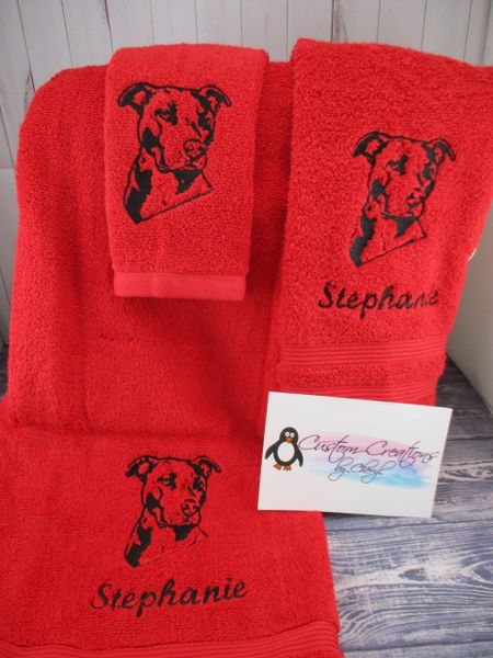 Pitbull Sketch Personalized 3 piece Towel Set