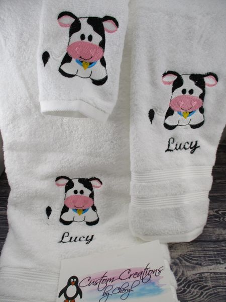 Cute Farm Cow Personalized 3 piece Towel Set