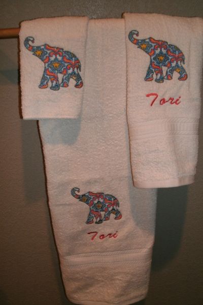 Paisley Elephant Sketch Personalized 3 piece Towel Set