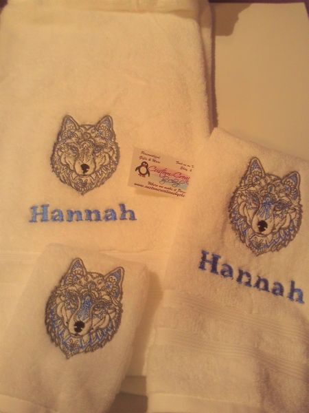 Paisley Wolf Sketch Personalized 3 piece Towel Set