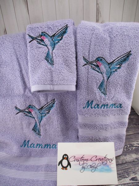 Watercolor Hummingbird Sketch Personalized 3 piece Towel Set