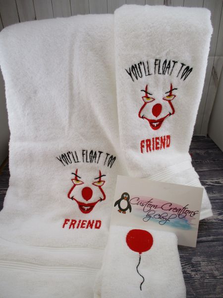 Pennywise IT Horror Clown You'll Float Too Personalized 3 Piece Bath Towel Set