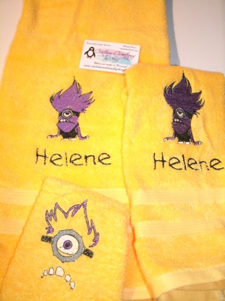 Evil Purple Minion Personalized 3 piece Towel Set