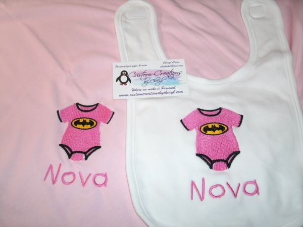 Batgirl Bodysuit Personalized Baby Blanket & Bib Combo Set