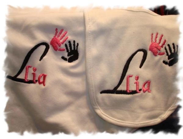 Baby Girl Hands Name Personalized Boy Baby Blanket & bib Combo