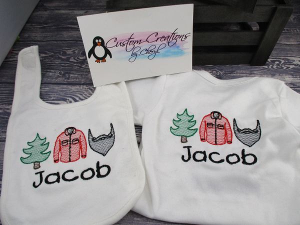 Lumberjack trio sketch Personalized Boy Baby Blanket & Bib Combo Set