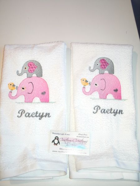 Elephants stacked Hand or Kitchen Towels Hand Towels 2 piece set