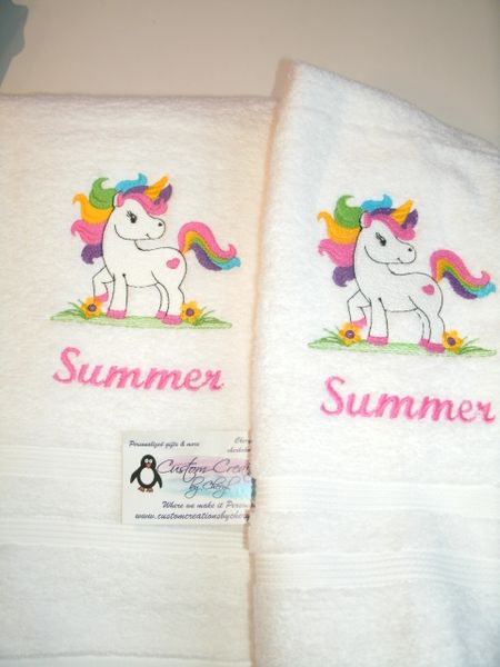 Rainbow Unicorn Hand or Kitchen Towels Hand Towels 2 piece set