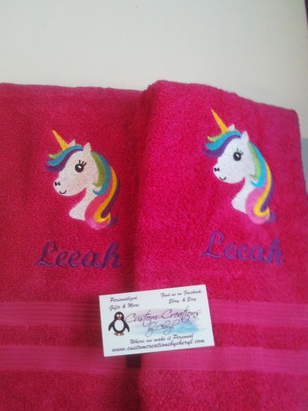 Rainbow Unicorn Head Hand or Kitchen Towels Hand Towels 2 piece set