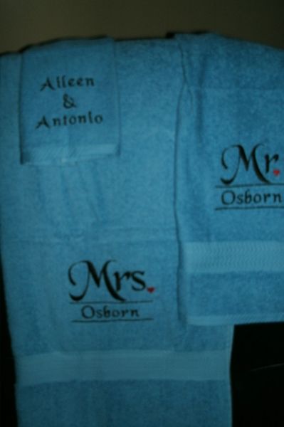 Mr & Mrs Split Heart Personalized Towel Set Wedding or Anniversary