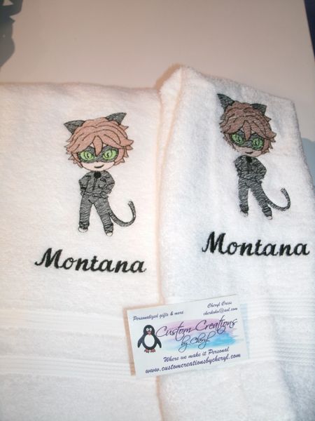 Cat Noir Girl Sketch Hand or Kitchen Towels Hand Towels 2 piece set