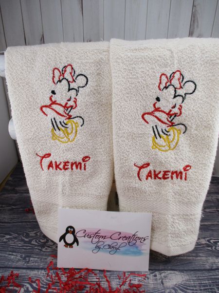 Minnie Sketch Personalized Hand Towels or Kitchen Dish Towels 2 piece set