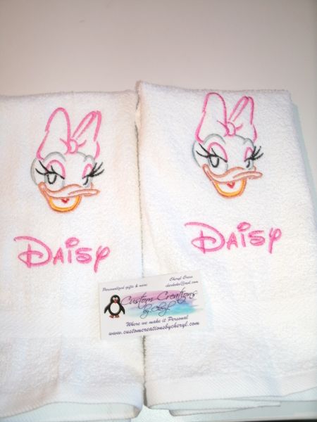 Daisy Face Sketch Personalized Hand Towels or Kitchen Towels 2 piece set