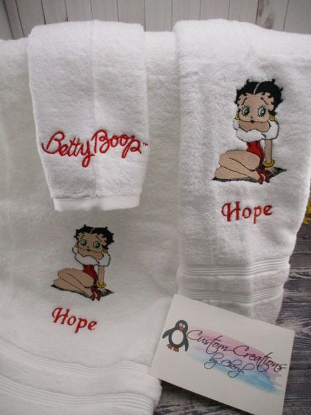 Personalized Betty Boop dress fur 3 piece Bath Towel Set