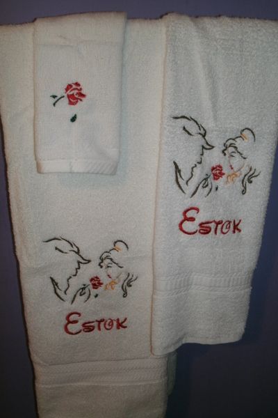 Beauty and Beast Outline Rose Personalized Towel Set