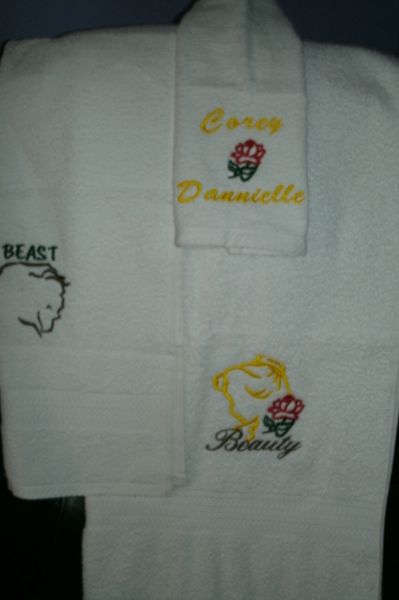 Beauty and Beast Outline Personalized Towel Set