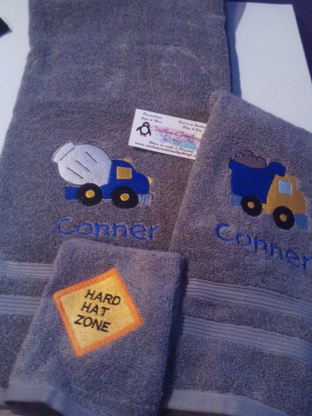 Construction Equipment Personalized 3 piece Towel Set