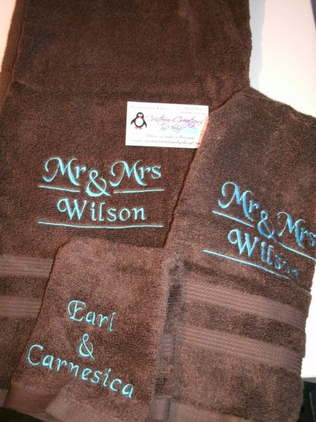 Monogram Mr & Mrs Name Personalized Towel Set Wedding or Anniversary