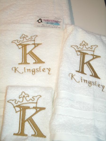 Monogram Engraved Crown Letter Personalized Towel Set Wedding or Anniversary