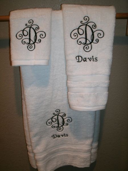 Monogram Fancy Scroll Personalized Towel Set Wedding or Anniversary