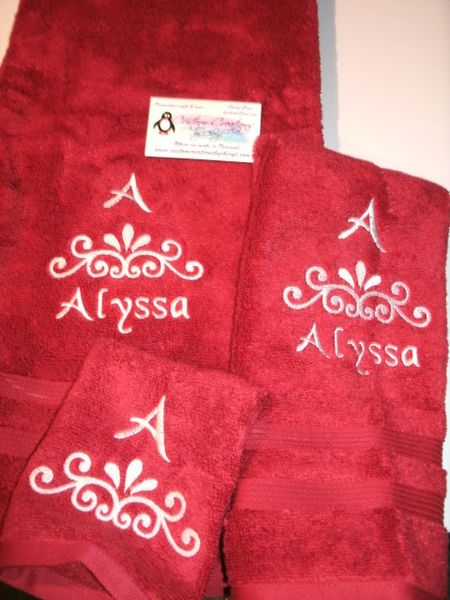 Infinity Anchor Monogram Frame Personalized 3 Piece Bath Towel Set ANY COLOR 