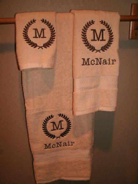 Wheat Wreath Frame Personalized Towel Set Wedding or Anniversary Monogram Towels