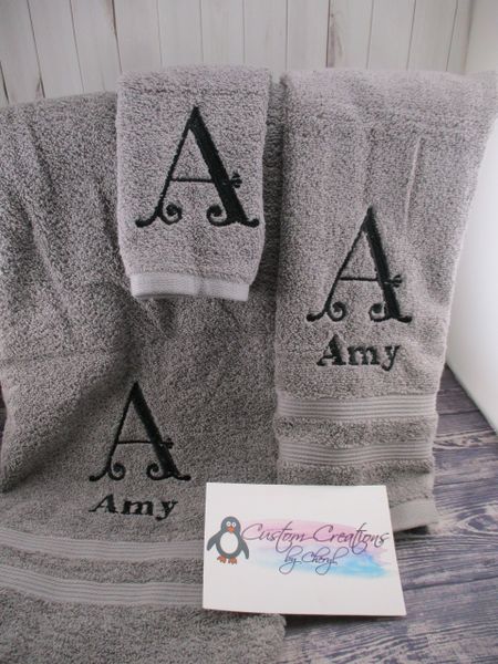 Monogram Victorian Letter Personalized Towel Set Wedding or Anniversary