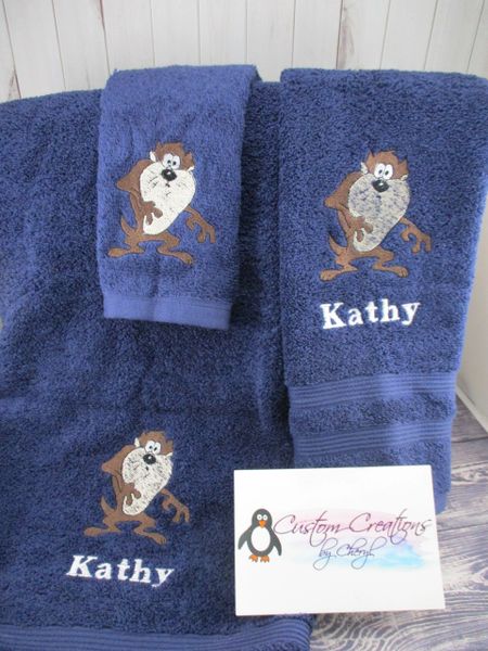 Custom Taz 3 Piece Bath Towel Set, Personalized Towel Set