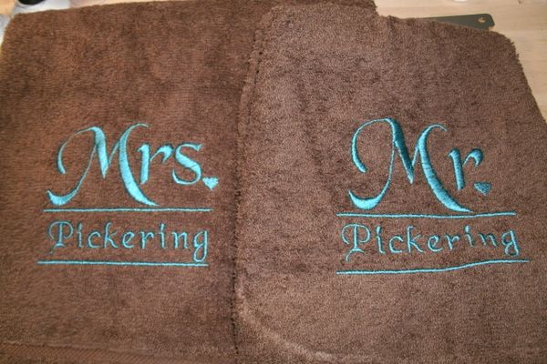 Mr & Mrs Split Heart Personalized Bath Towels Wedding or Anniversary