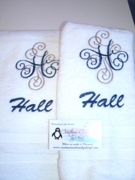 Monogram Adorn Personalized Kitchen Towels Hand Towel 2 piece Set