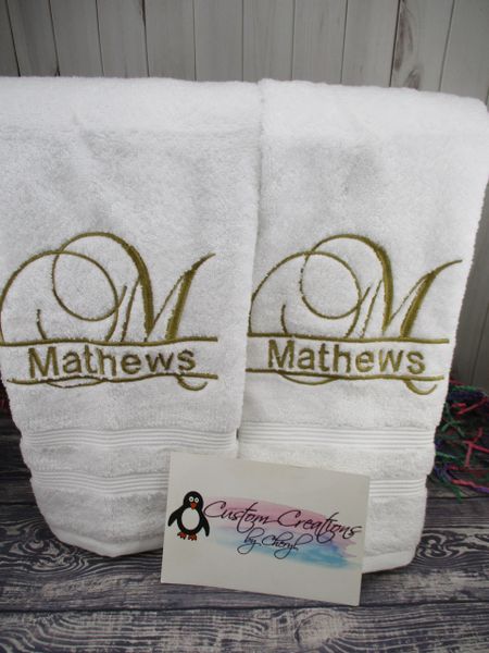 Monogram Calligraphy Split Letter Kitchen Towels Hand Towels 2 piece set