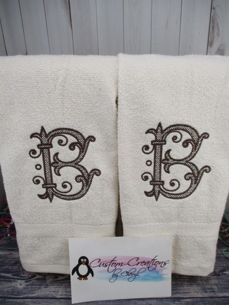 Monogram Chaplet Motif Letter Kitchen Towels Hand Towels 2 piece set
